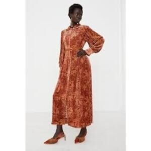 Ulla Johnson Thalia Long Sleeve silk Velvet Burnout Shirtdress Sienna Size 2